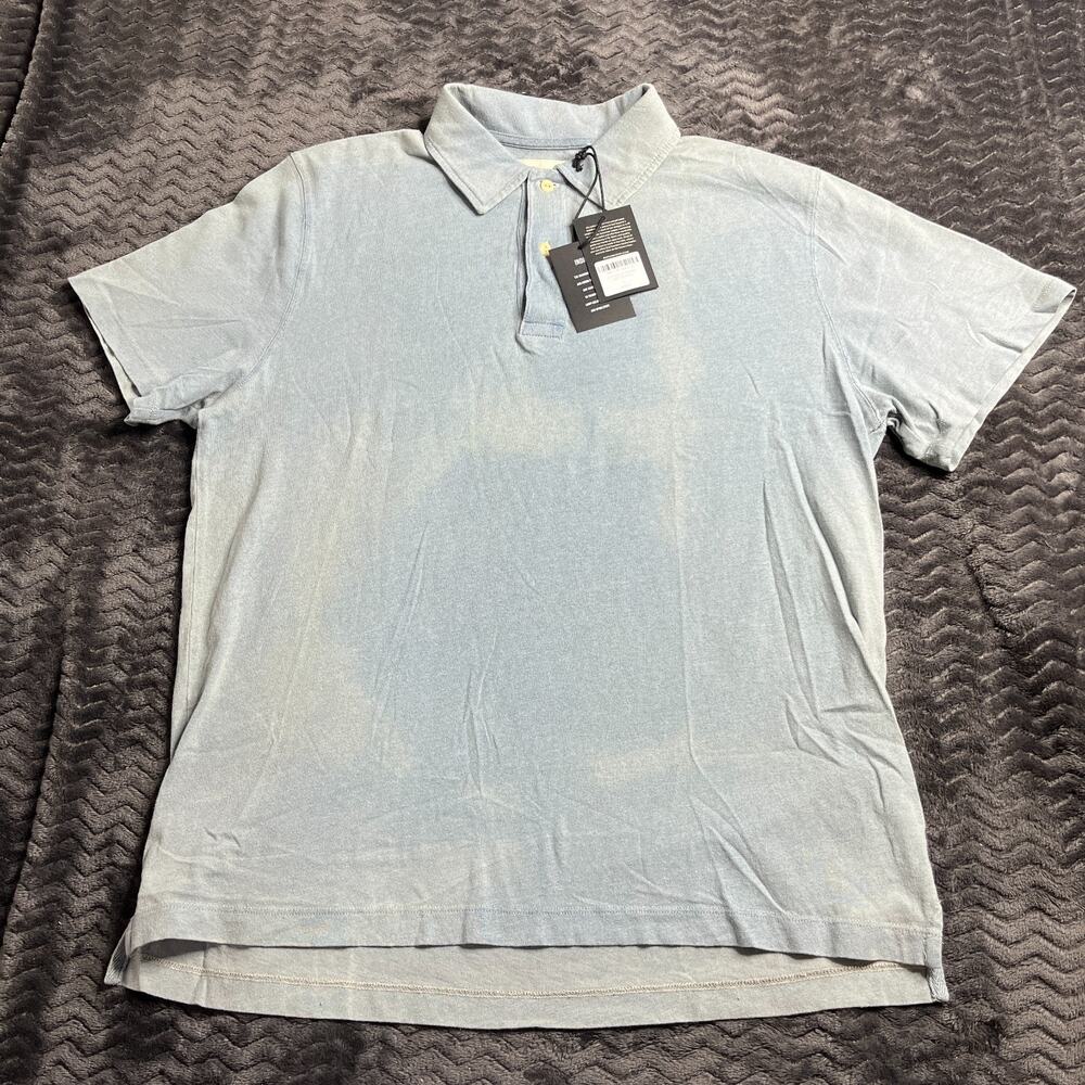 Buck Mason Polo Shirt Men Large Blue Indigo Dipped Cotton Polo Short Sleeve NWT